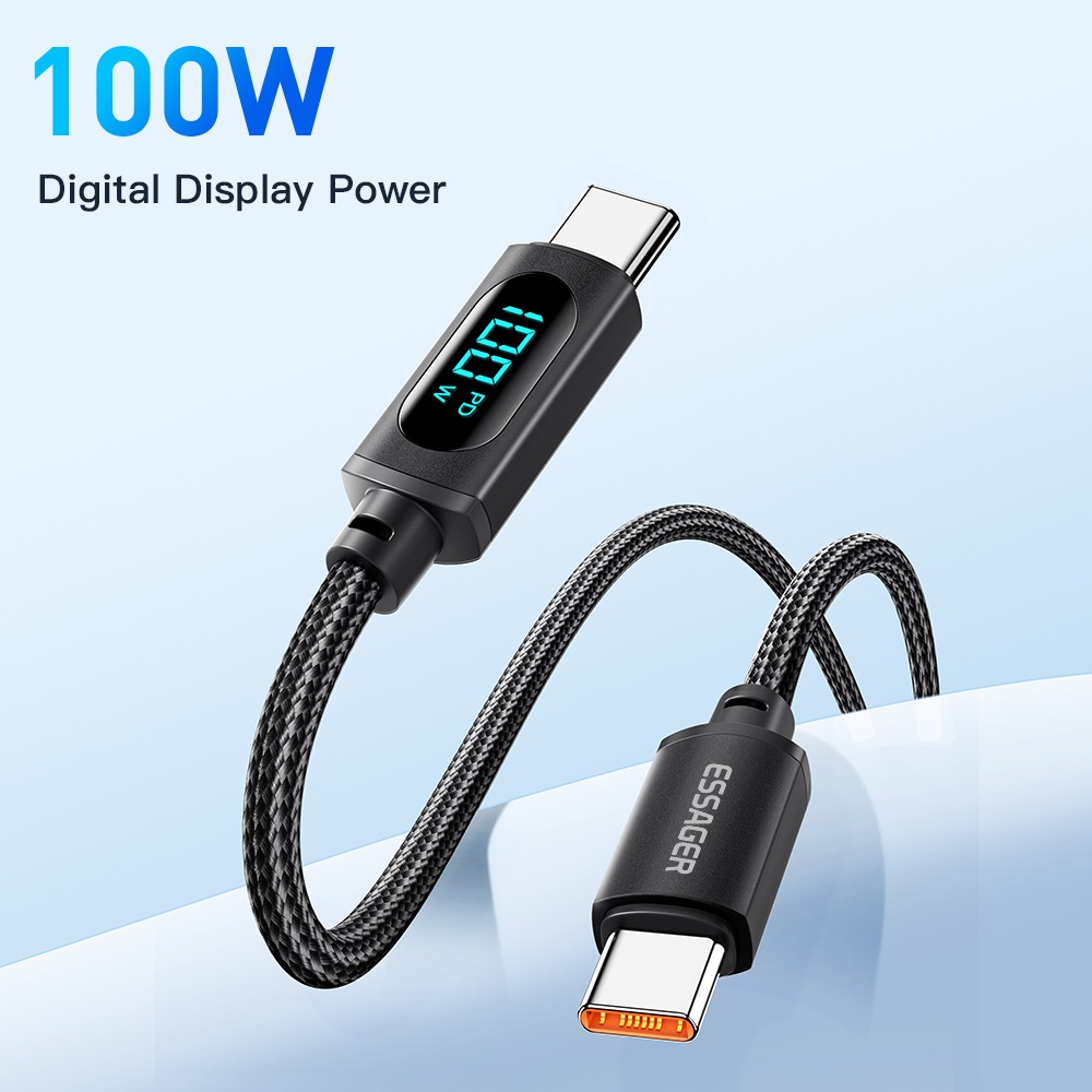 Кабель ESSAGER USB-C - USB-C 100W LED 1.0 м Black (EXCTT1-XY01-P) Дополнительно Дисплей