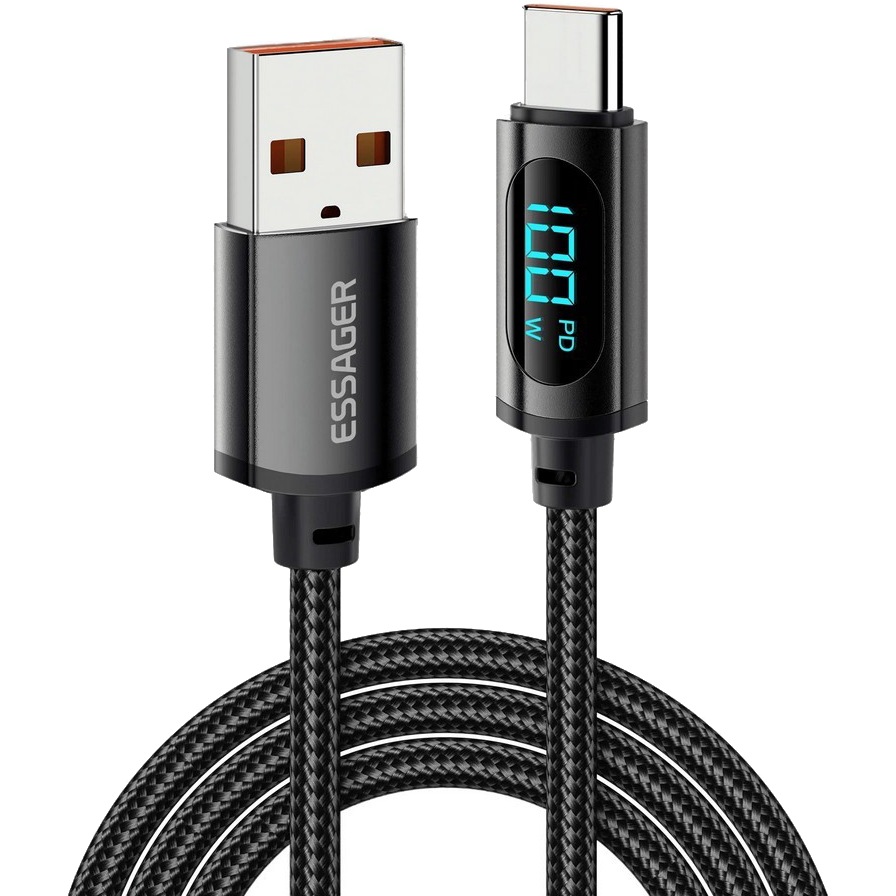 Кабель ESSAGER USB 2.0 AM - USB-C 7A LED 2.0 м Black (EXCT-XYA01-P)