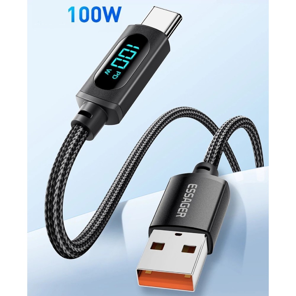 Внешний вид Кабель ESSAGER USB 2.0 AM - USB-C 7A LED 2.0 м Black (EXCT-XYA01-P)