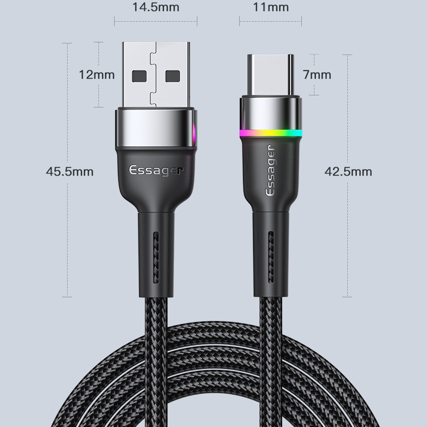 Покупка Кабель ESSAGER USB 2.0 AM - USB-C 3A LED 1.0 м Black (EXCT-XCD01)