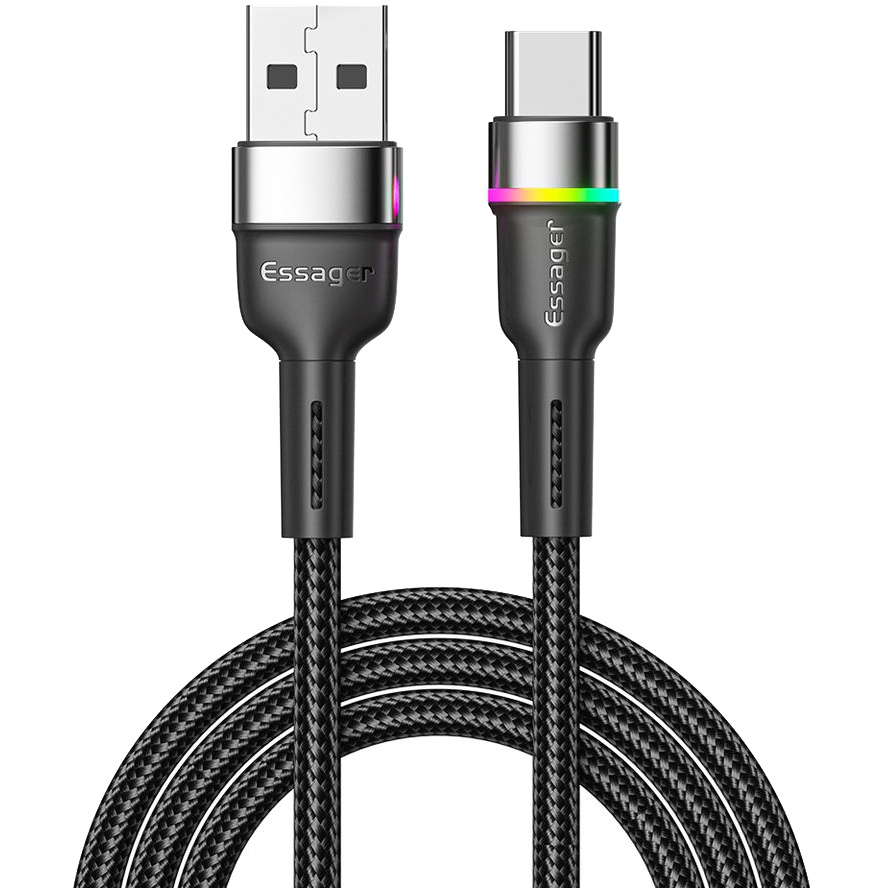 Кабель ESSAGER USB 2.0 AM - USB-C 3A LED 1.0 м Black (EXCT-XCD01)