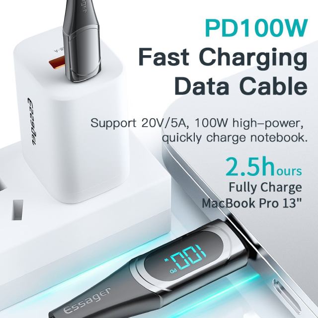 Кабель ESSAGER USB Type-C - USB Type-C 100W 2 м Black (ES-XCTT1-YDA01) Длина 2