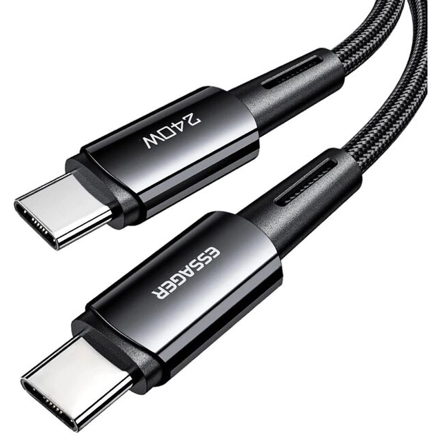 Кабель ESSAGER USB Type-C - USB Type-C 240W 1 м Black (EXCTT3-CG0G-P) Дополнительно Power Delivery 3.1; скорость передачи данных: до 480 МБ/с; с защитой от перегрева и перегрузки