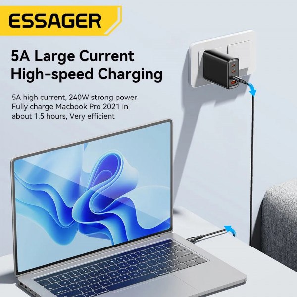 Внешний вид Кабель ESSAGER USB Type-C - USB Type-C 240W 1 м Black (EXCTT3-CG0G-P)
