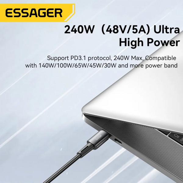 Фото Кабель ESSAGER USB Type-C - USB Type-C 240W 1 м Black (EXCTT3-CG0G-P)
