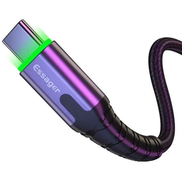 Кабель ESSAGER USB - USB Type-C 2 м Black (EXCT-XGA0G) Дополнительно нейлоновая оплетка; стойкость к запутыванию, изгибам, надежность