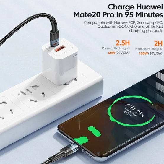 Внешний вид Кабель ESSAGER USB Type-C - USB Type-C 100W 2 м Blue (EXCTT1-XCA03)
