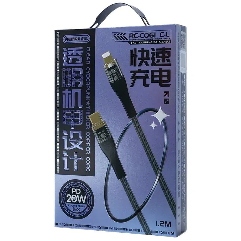 Кабель REMAX RC-C061 Explore USB Type-C - Lightning M/M 20W 1.2 м Black (6954851206712) Тип USB Type-С - Lightning