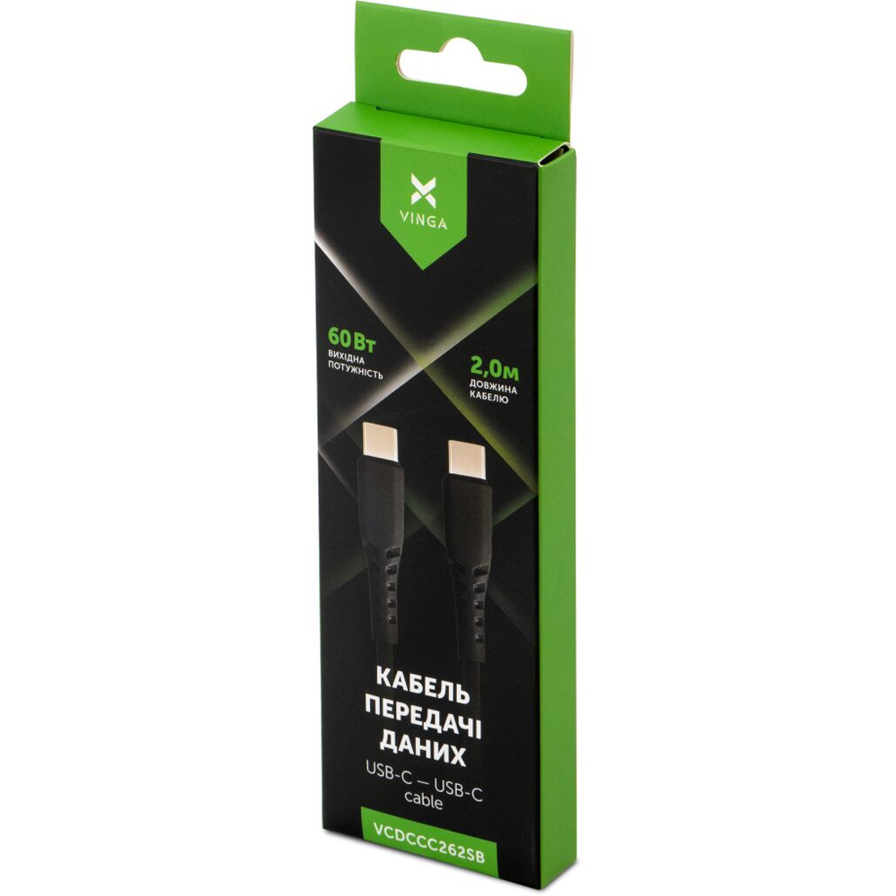 Фото 4 Кабель VINGA USB Type-C - USB Type-C 2.0m 60W Silicon Black (VCDCCC262SB)