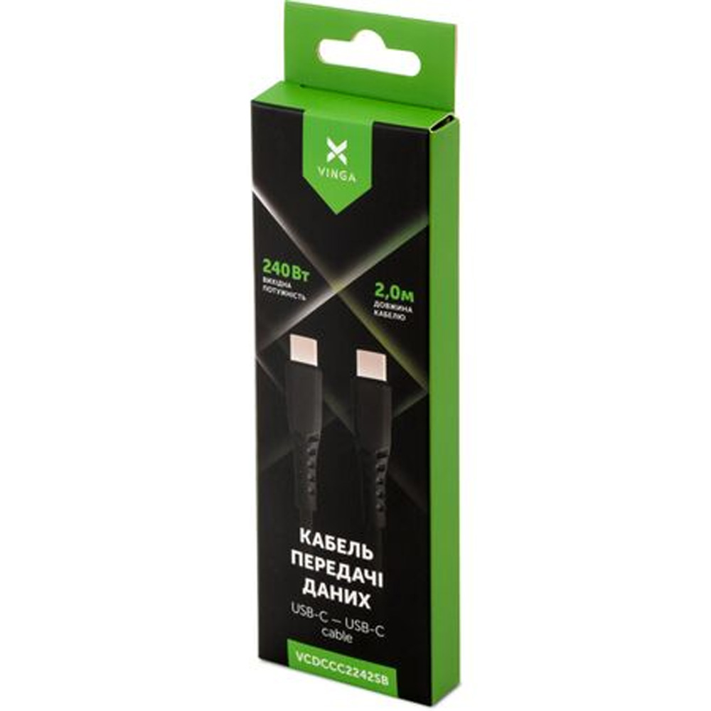 Фото 4 IT Кабель VINGA USB Type-C - USB Type-C 2.0m 240W Chip Silicon Black (VCDCCC2242SB)
