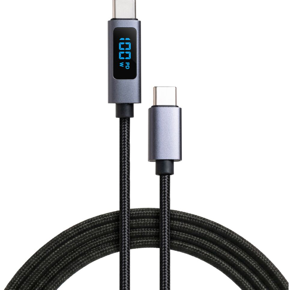 Кабель VINGA USB Type-C - USB Type-C 2.0m 100W LCD Display Nylon Black (VYDCCC22100D)
