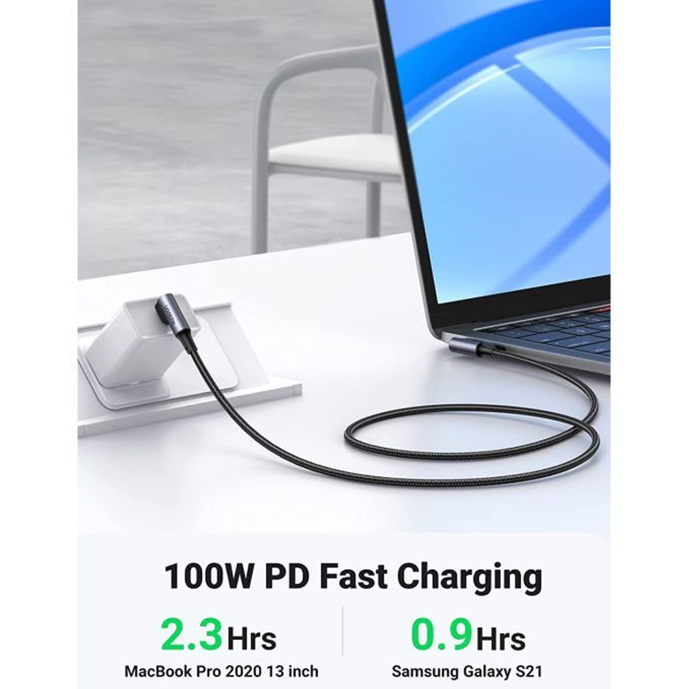 Фото 4 Кабель UGREEN USB Type-C - USB Type-C 1.0m 100W 20V/5A 90° corner braided Вlack (70696)