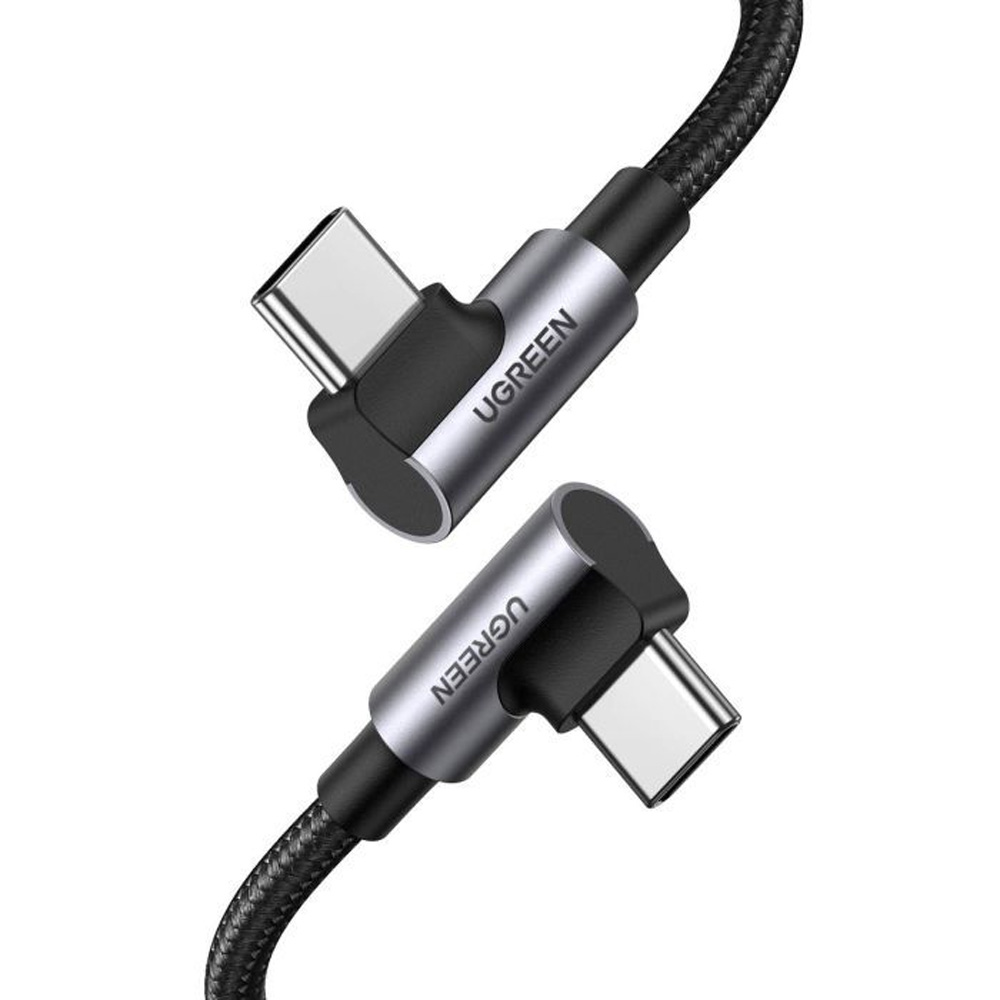 Кабель UGREEN USB Type-C - USB Type-C 1.0m 100W 20V/5A 90° corner braided Вlack (70696)