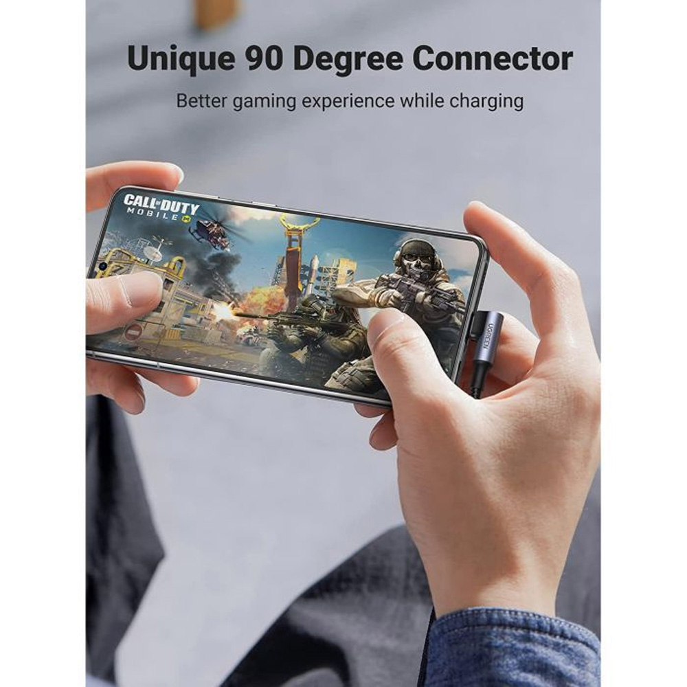 Кабель UGREEN USB Type-C - USB Type-C 1.0m 100W 20V/5A 90° corner braided Вlack (70696) Довжина 1