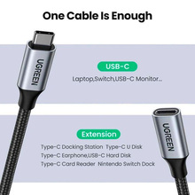 Кабель UGREEN USB Type-C - USB Type-C M/F 0.5m 5A USB 3.1 Gen2 10Gbps Вlack (80810)