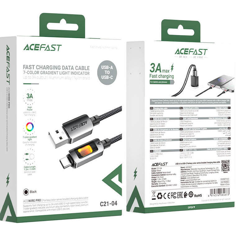 Фото Кабель ACEFAST USB 2.0 AM to USB-C 1.2 м Black (6974316284673)