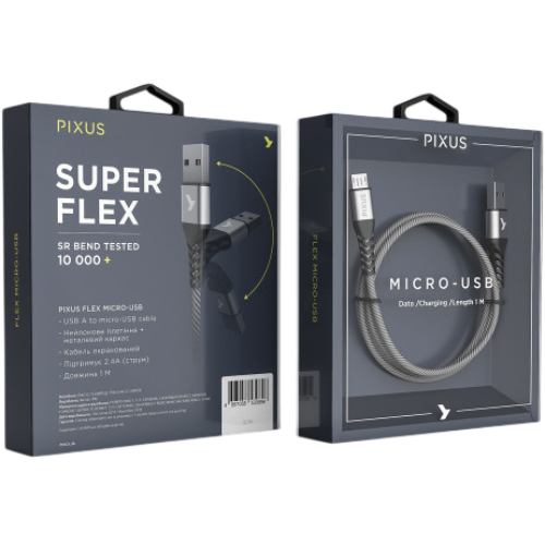 Кабель PIXUS Flex USB - Micro-USB 5P 1 м Gray (4897058531145) Длина 1