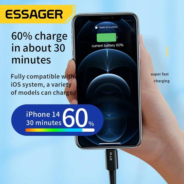 Фото 4 Кабель ESSAGER USB-C to Lightning 2м 20W Black (EXCTL-CGA01)