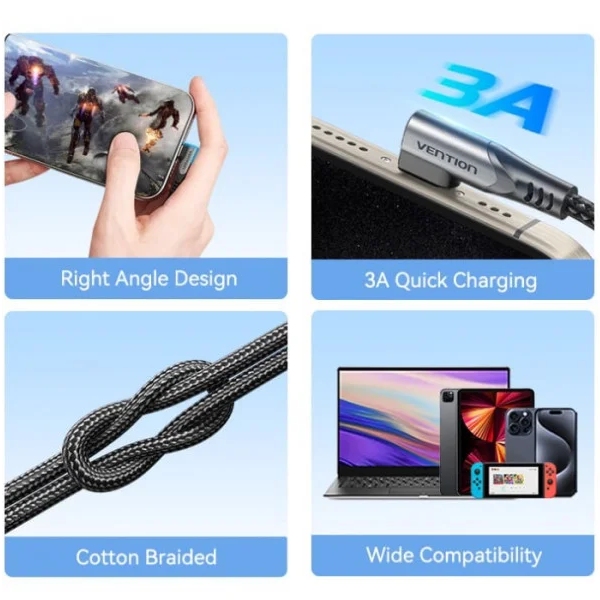 Зовнішній вигляд Кабель VENTION USB-C to USB-C 0.5 м Gray Aluminum Alloy (TRAHD)