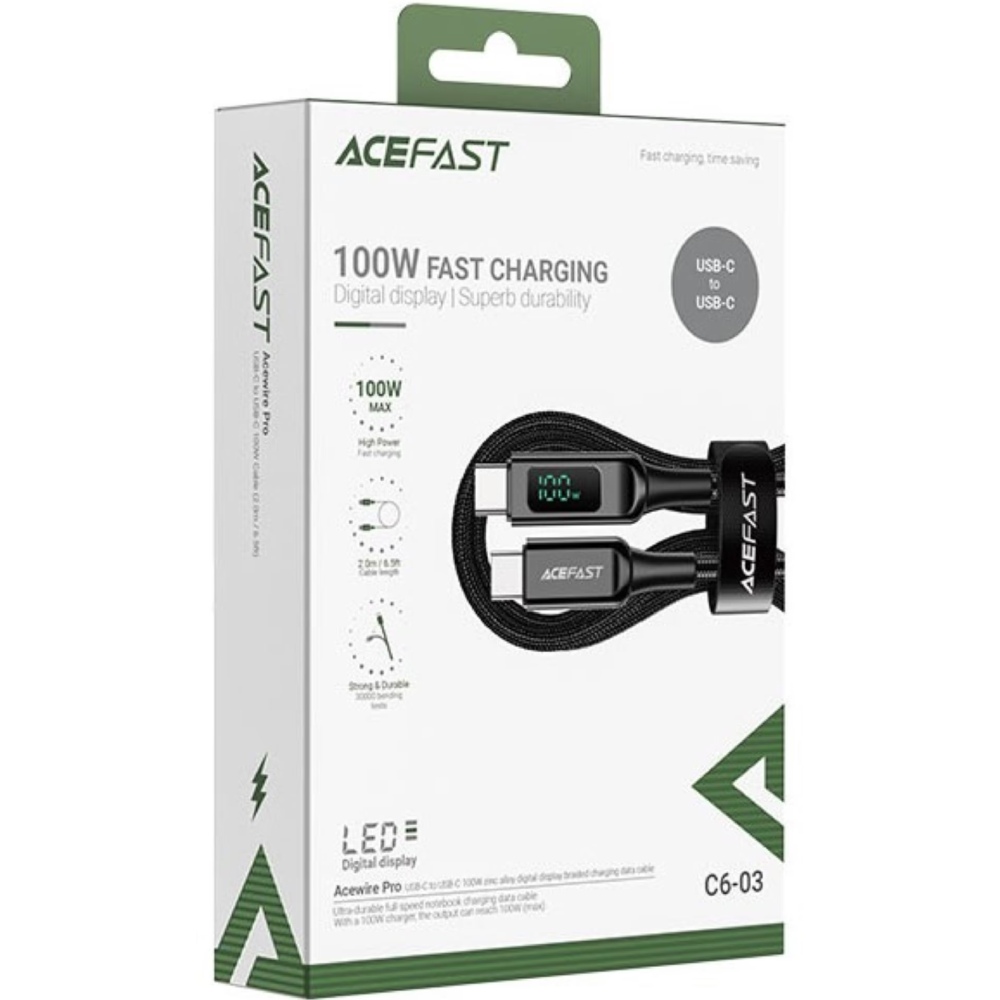 Кабель ACEFAST USB-C to USB-C C6-03 100W with display 2 м Black (6974316281054) Тип USB Type-С - USB Type-С