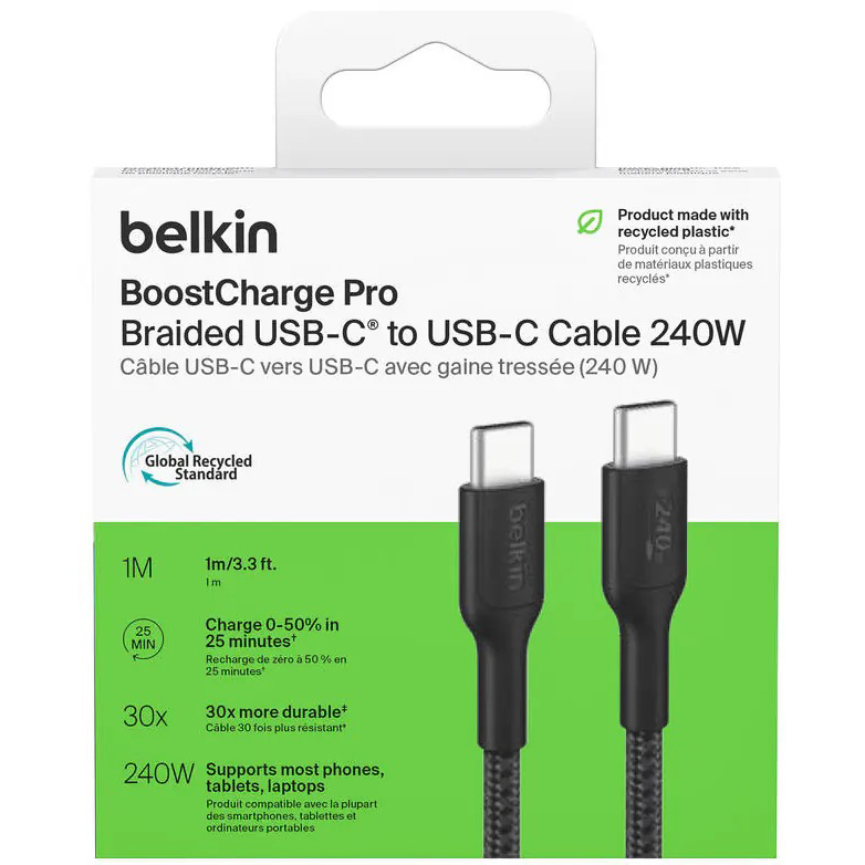 Кабель BELKIN USB-C > USB-C 1 м 240 Вт Type-C black (CAB025HQ1MBK) Тип USB Type-С - USB Type-С