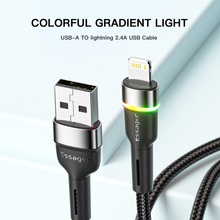Кабель Essager USB 2.0 AM to Lightning 2.4A LED 2 м Black (EXCL-XCDA01)