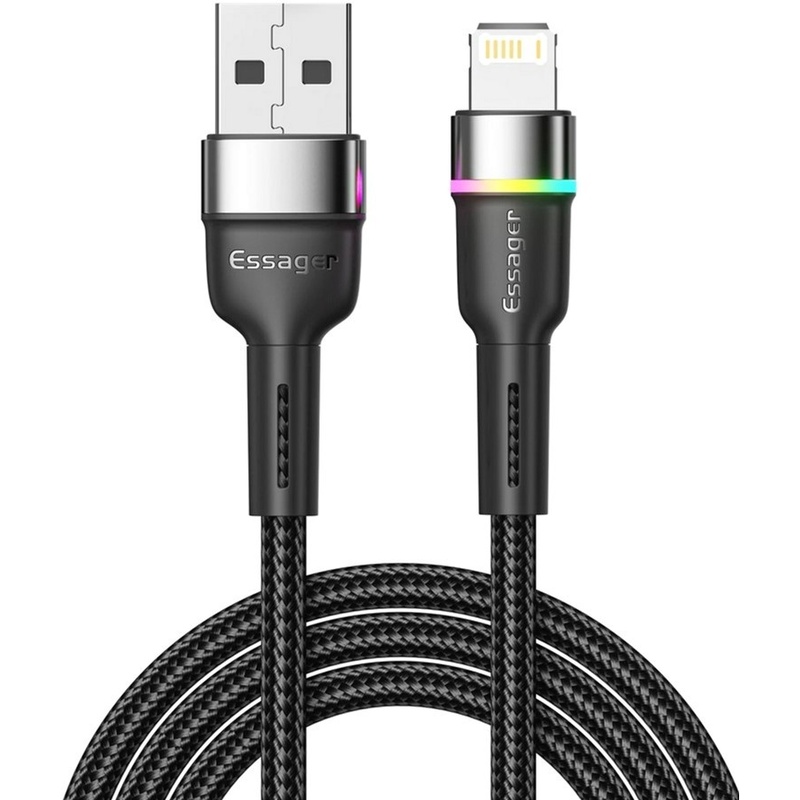 Кабель Essager USB 2.0 AM to Lightning 2.4A LED 2 м Black (EXCL-XCDA01)
