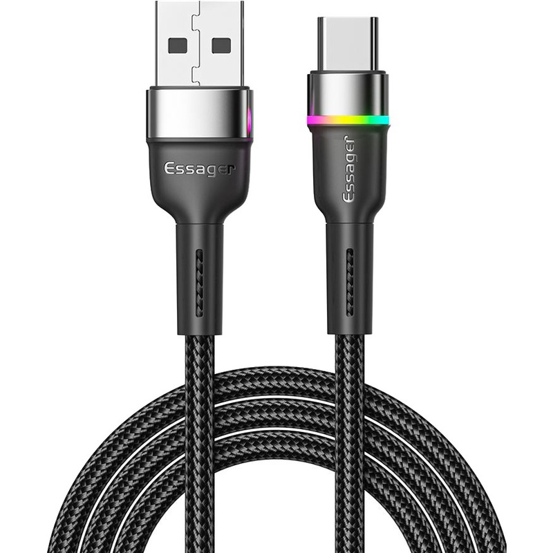 Кабель Essager USB 2.0 AM to USB-C 3A LED 0.5 м Black (EXCT-XCDB01)
