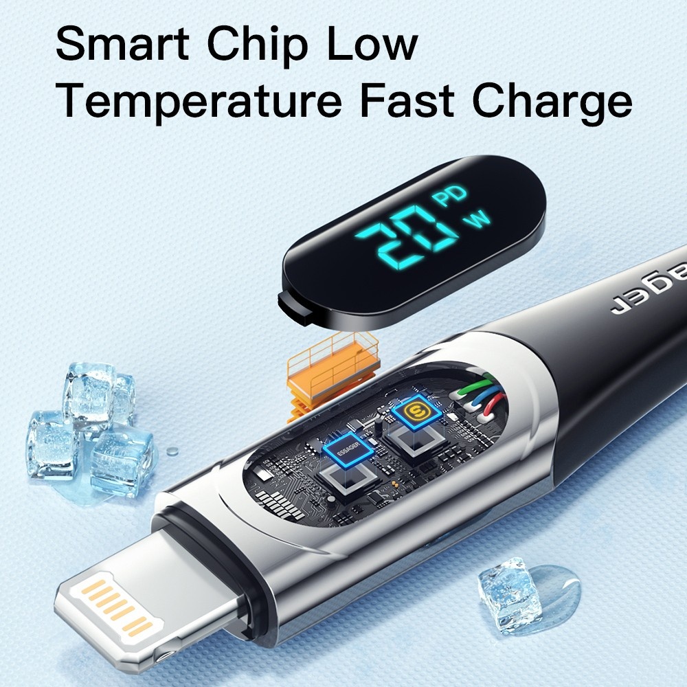 Фото Кабель Essager USB-C to Lightning 20W Digital Display 1 м Black (EXCTL-YD01)