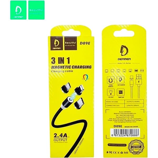 Кабель DENMEN D09E 3-in-1 USB - Lightning/micro-USB/USB Type-C 1 м Black (DN-D09E-BK) Тип USB – Lightning/micro-USB/USB Type-C