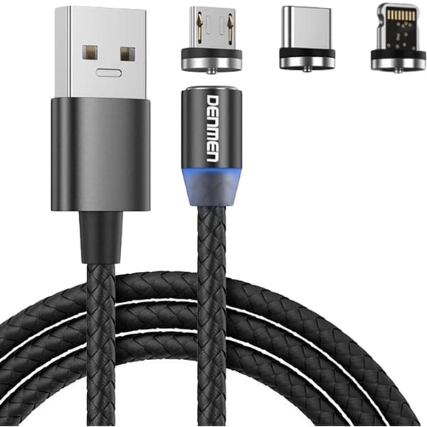 Кабель DENMEN D09E 3-in-1 USB - Lightning/micro-USB/USB Type-C 1 м Black (DN-D09E-BK)