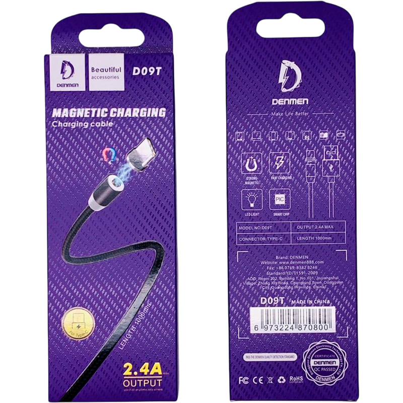 Кабель DENMEN D09T USB - USB Type-C 1 м Black (DN-D09T-BK) Тип USB - USB Type-С