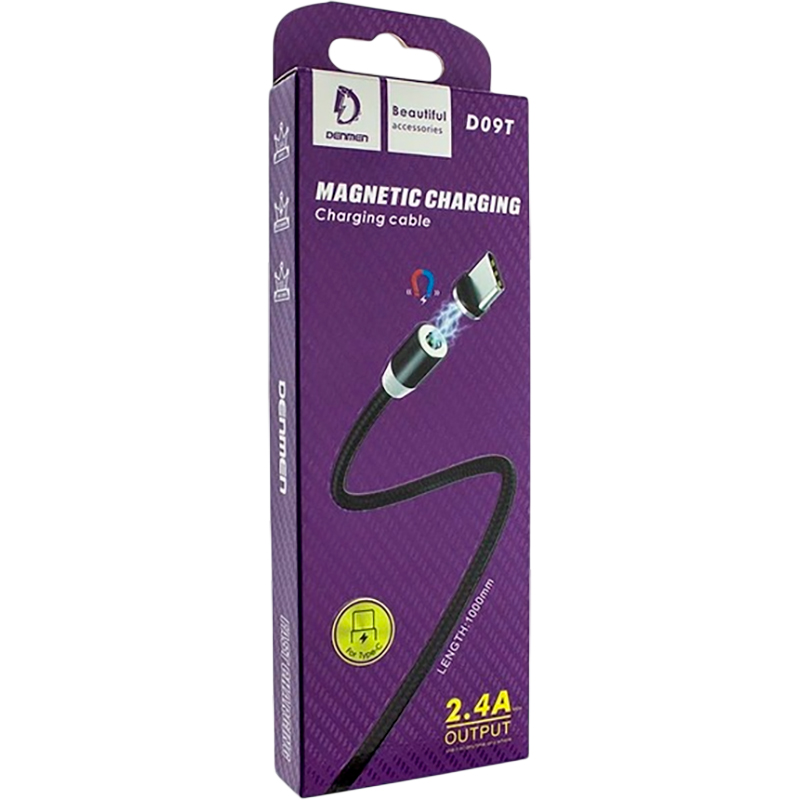 Кабель DENMEN D09T USB - USB Type-C 1 м Black (DN-D09T-BK) Дополнительно Максимальный ток: До 2,4 A; Магнитное соединение порта