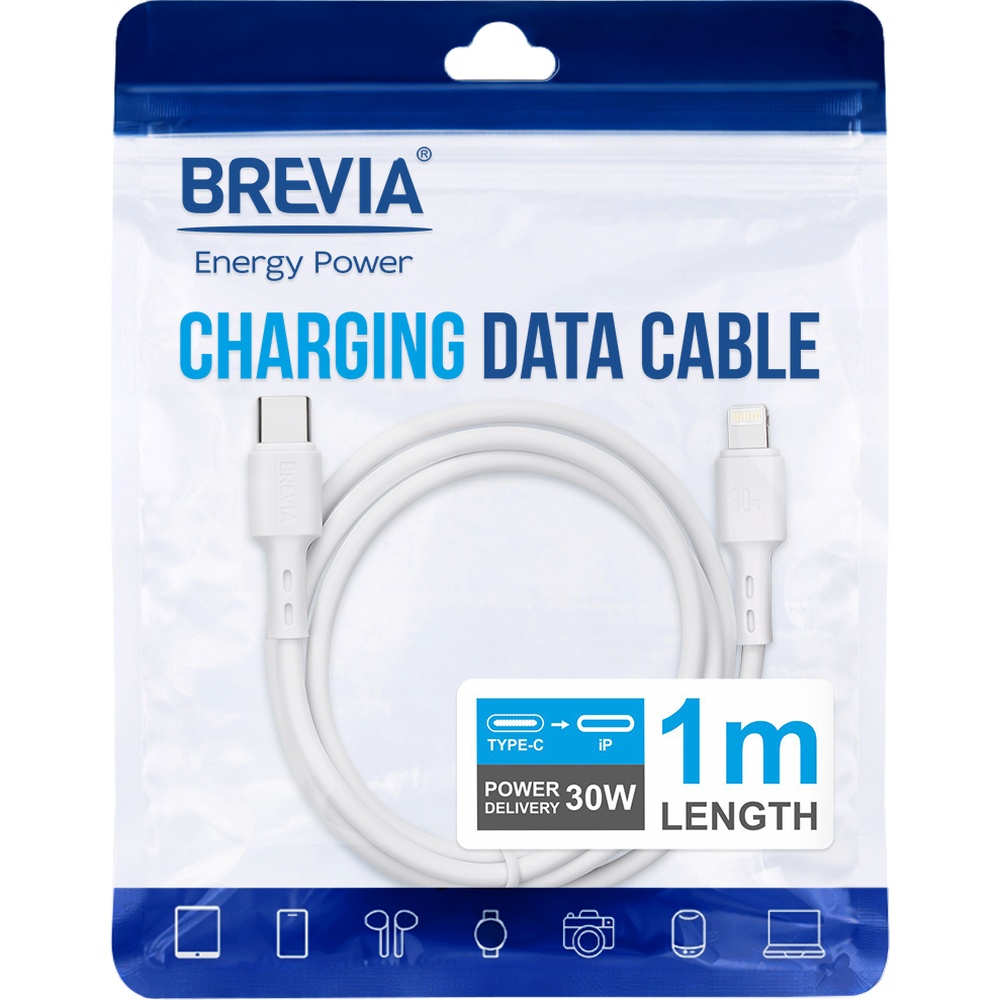Кабель BREVIA Type-C to Lightning 30W 1m White (51100WCLZ1) Тип USB Type-С - Lightning