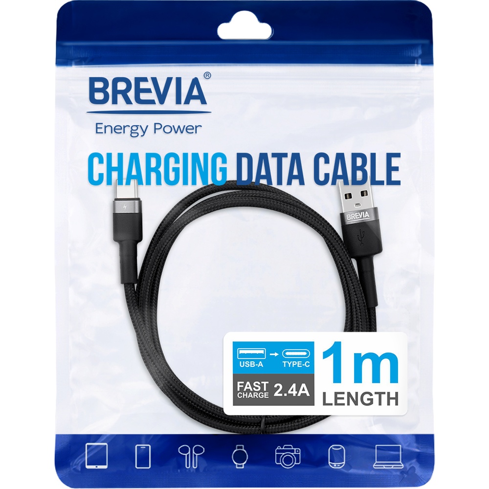 Кабель BREVIA USB to Type-C 1m Black (53100BUCZ1) Тип USB - USB Type-С
