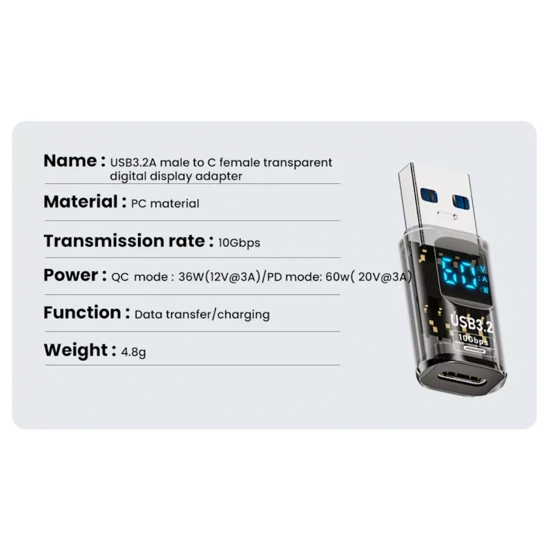 Адаптер XOKO USB Type-C (F) to USB (M) USB 3.2 (AC-230TCU) Тип USB - USB Type-С