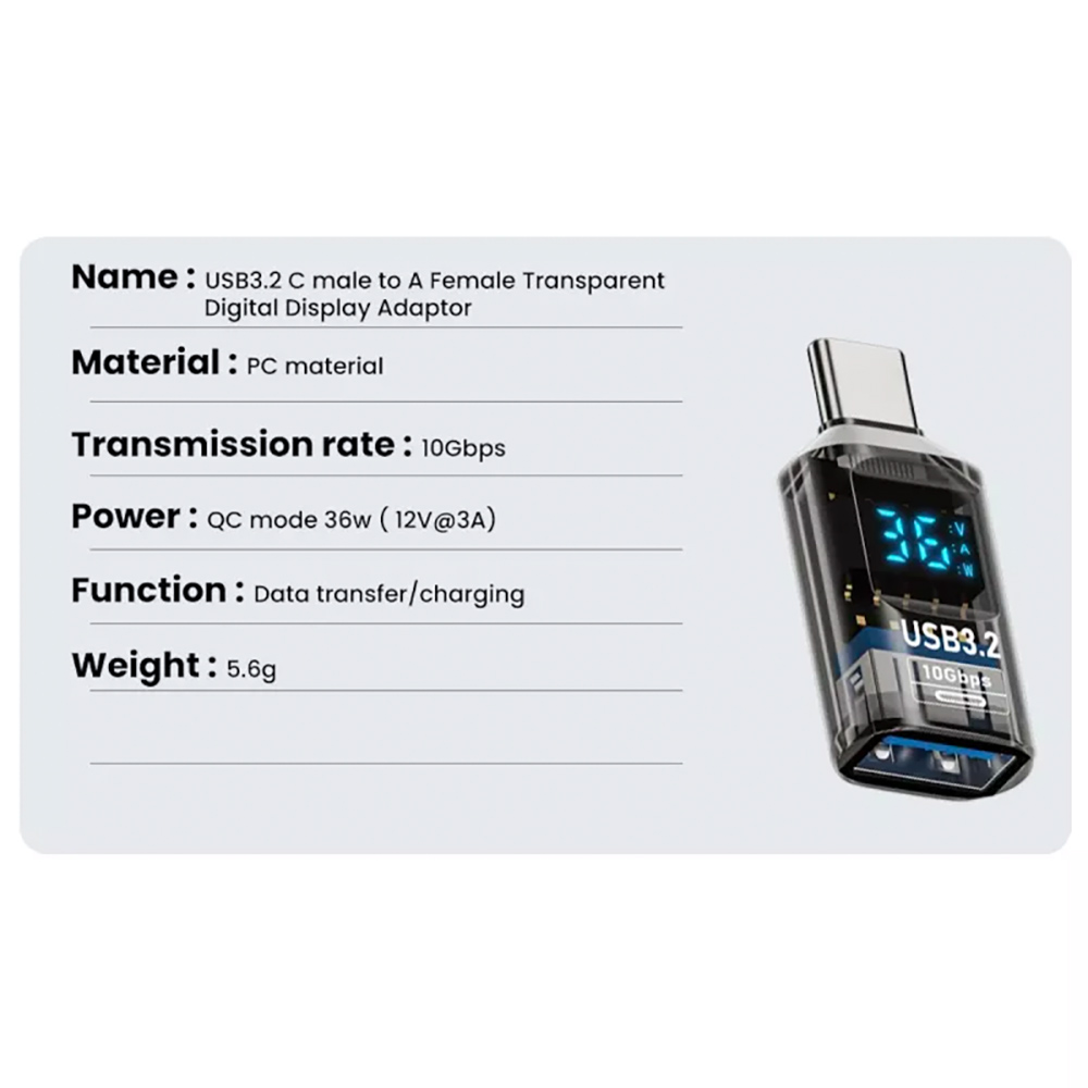 Адаптер XOKO USB Type-C (M) to USB (F) USB 3.2 (AC-322UTC) Підсвітка True