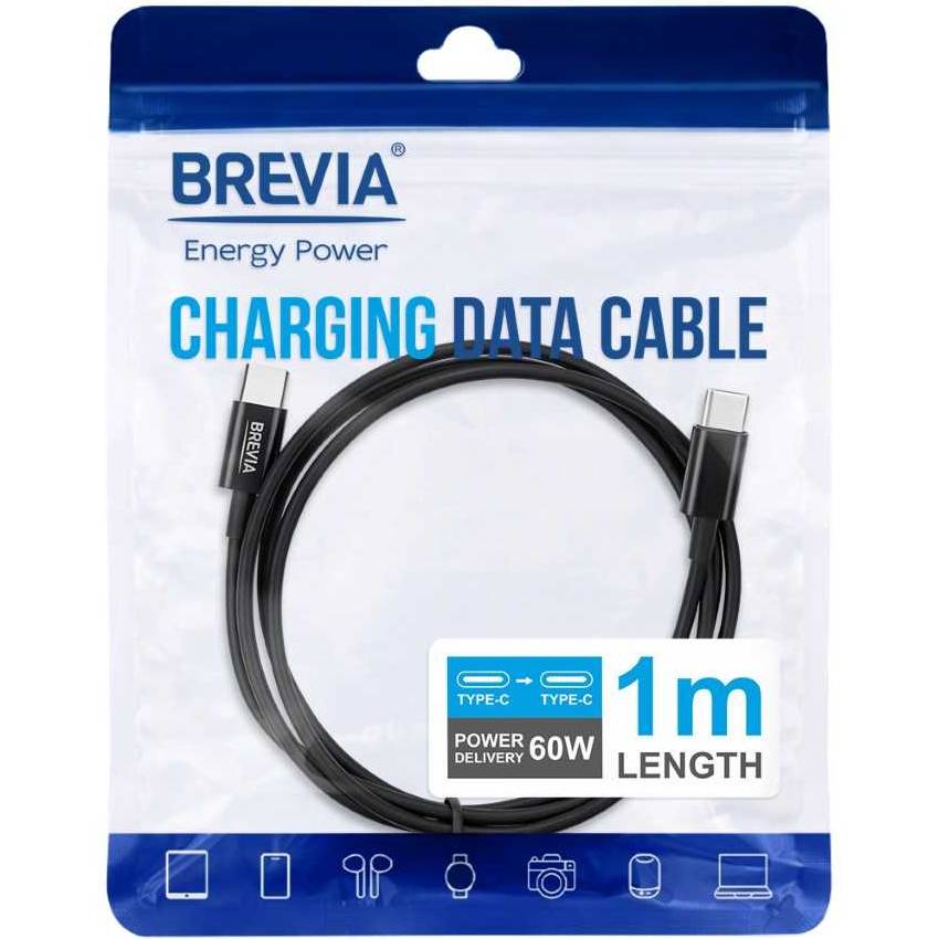 Кабель BREVIA Type-C to Type-C 60W 1м Black (55100BCCZ1)