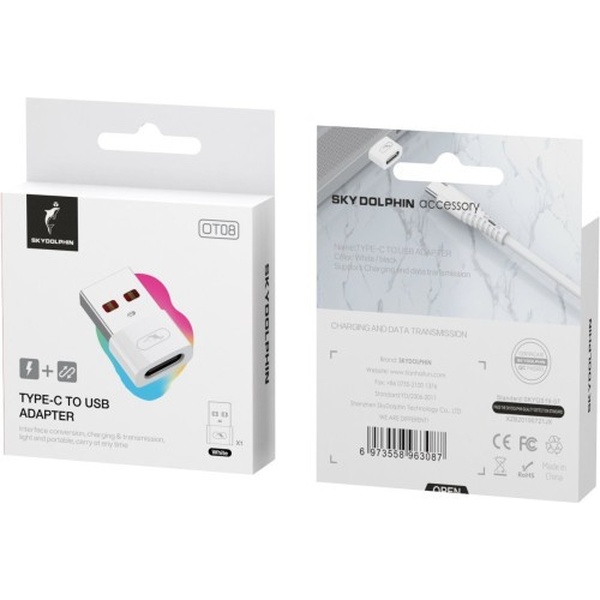 Переходник SKYDOLPHIN OT08 Mini USB Type-C - USB (F/M) White (SDADPT-00032)