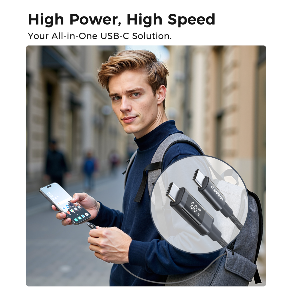 Покупка Кабель CHOETECH PD60 Вт USB-C до USB-C 1,2 м Gray (XCC-1068-GY)