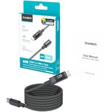 Кабель CHOETECH PD60 Вт USB-C до USB-C 1,2 м Gray (XCC-1068-GY)