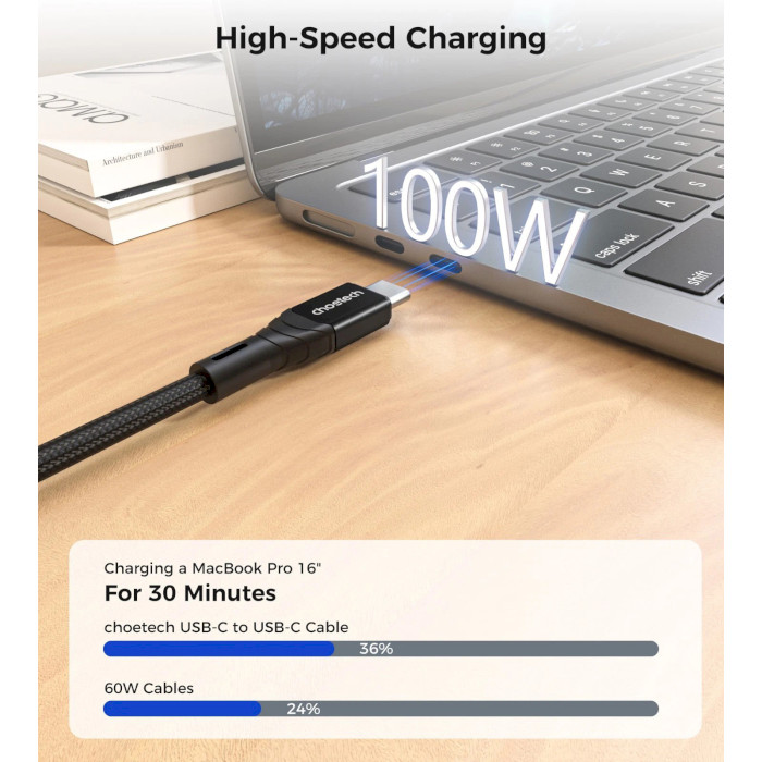 Кабель CHOETECH USB Type-C-USB Type-C 1м Black (XCC-1008) Подсветка False
