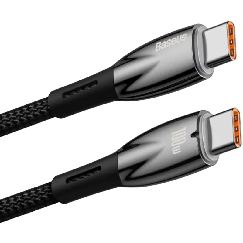 Кабель BASEUS Glimmer Series Fast Charging Data Cable Type-C to Type-C 100W 1m Black (CADH000701) Підсвітка False