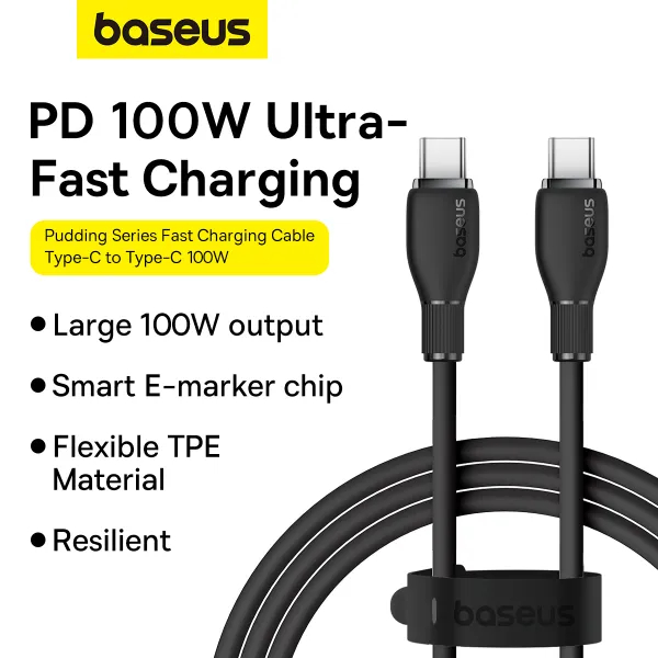 Фото 14 Кабель BASEUS Pudding Series Fast Charging Cable Type-C to Type-C 100W 1.2m Cluster Black (P10355702111-00)