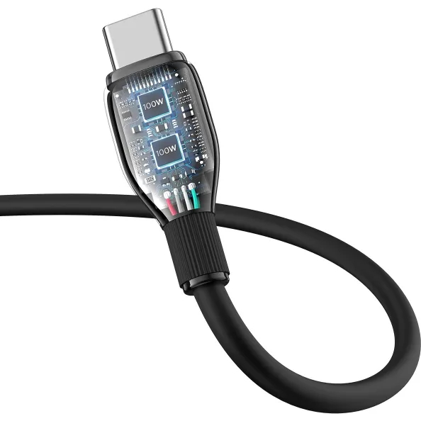 Кабель BASEUS Pudding Series Fast Charging Cable Type-C to Type-C 100W 1.2m Cluster Black (P10355702111-00) Підсвітка False