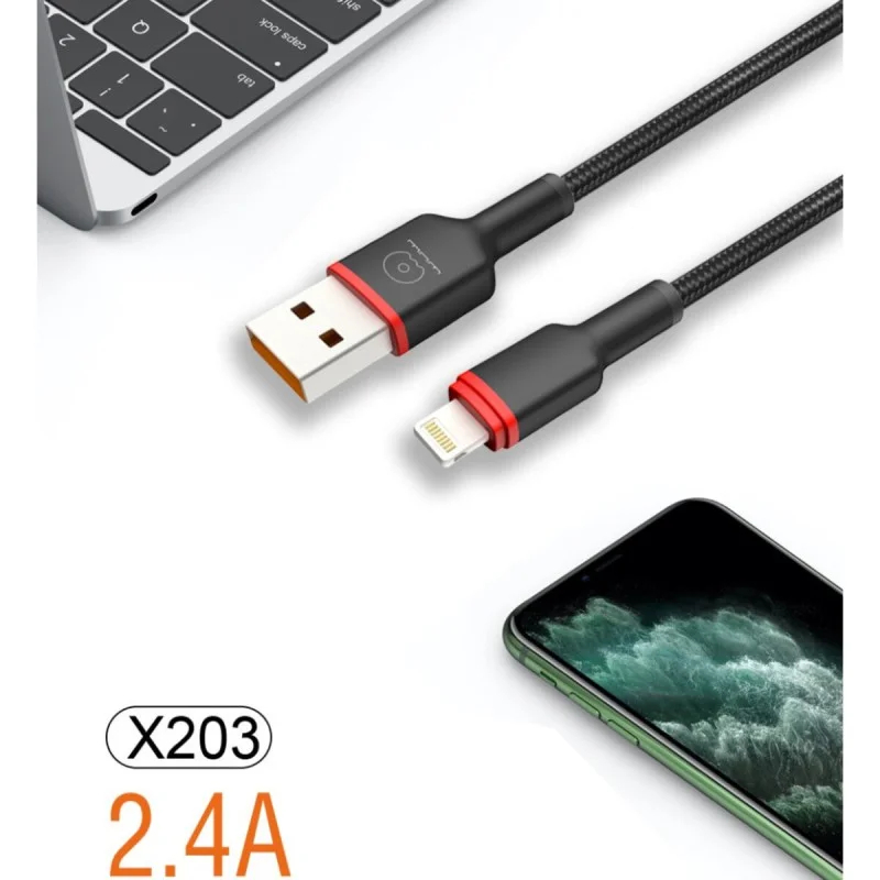 Кабель WUW X203 USB Lightning 2,4А 1 м Black (6972573336210) Тип USB - Lightning