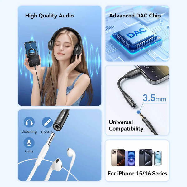 Внешний вид Переходник VENTION USB Type-C - аудио 3.5 мм 0.1 м Black (BIIBA)