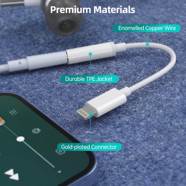 Внешний вид Переходник CHOETECH Lightning - аудио 3.5 мм 0.1 м White (AUX005)