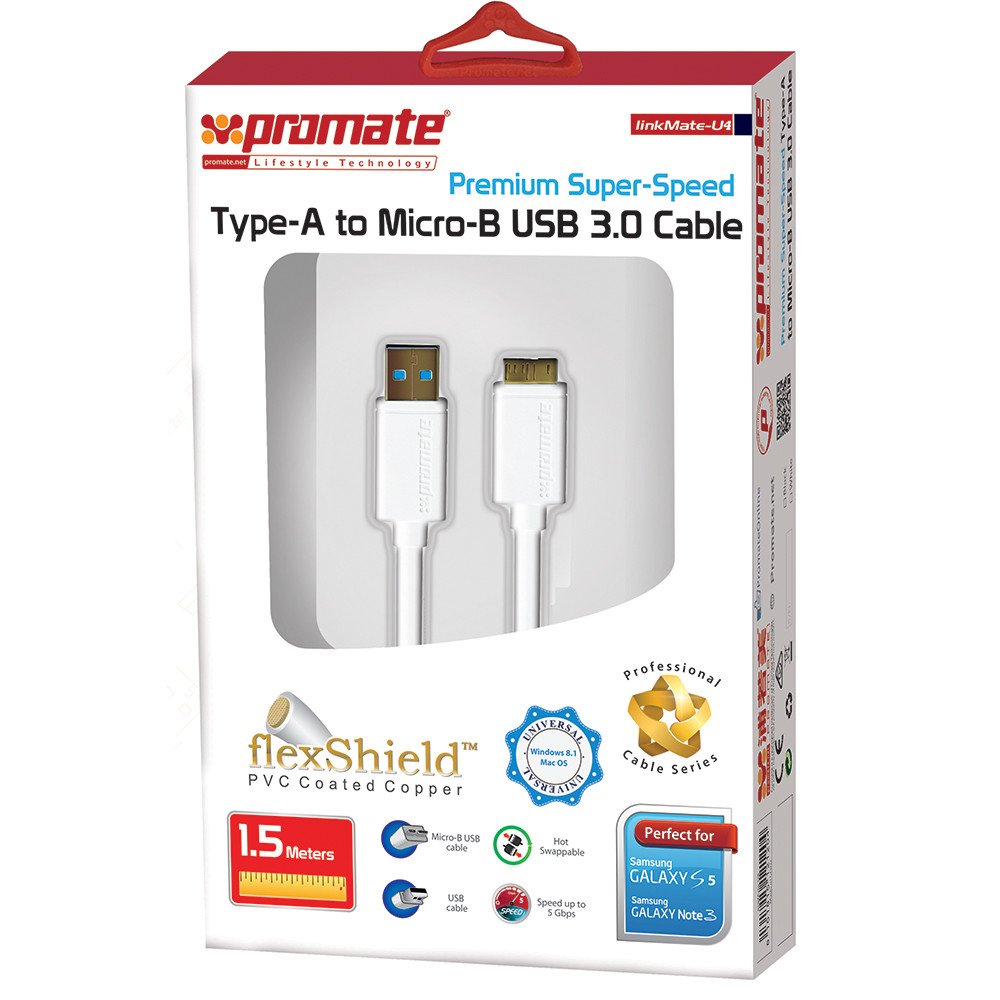 Кабель PROMATE linkMate-U4 USB-microUSB 1.15 м White