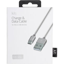 Кабель KIT Nylon Mesh USB-Micro-USB data/charge 1m Silver